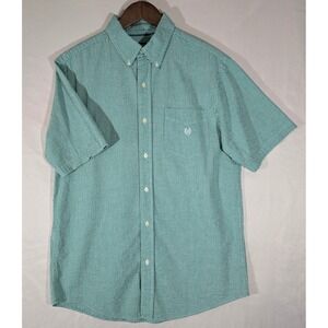 Chaps Men's Green Gingham Short Sleeve Button Down Shirt Size M